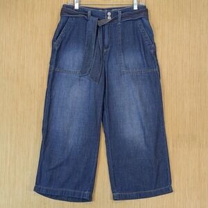 Seven7 Wide Leg Cropped Pants Womens 6 Belted Dark Wash Lightweight Casual Baggy